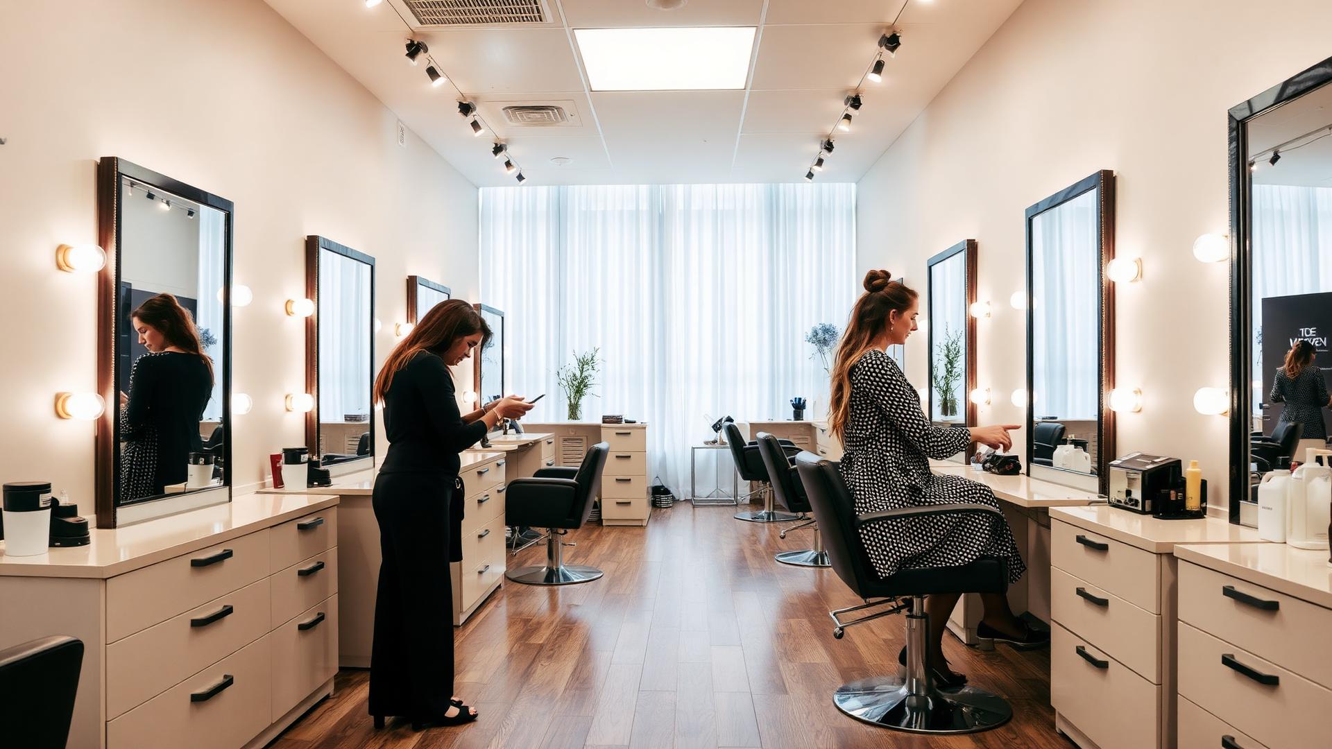 A stylist working with a client in an upscale hair salon